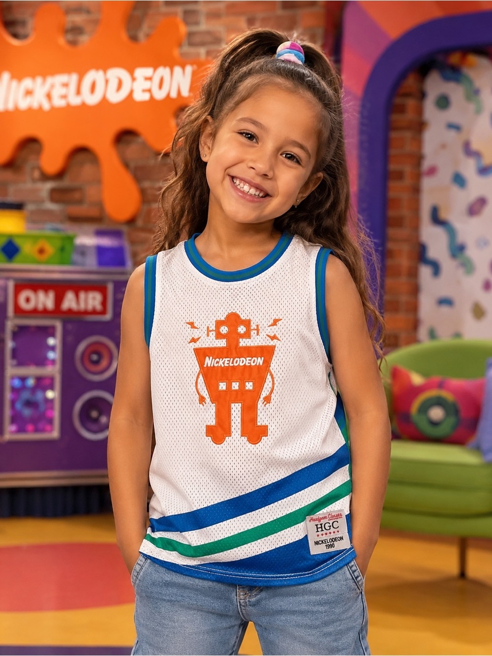 Nickelodeon White Mesh Jersey with Orange Robot and Blue-Green Trim